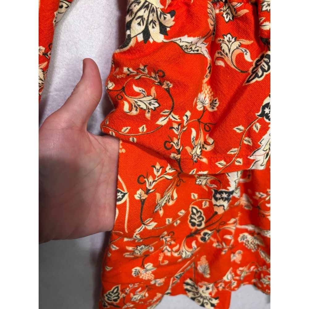 Farm Rio Anthropologie Long Sleeve  Romper Red Orange Floral Cotton $228 NWT - Picture 9 of 14